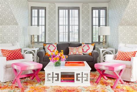 We think this large grey sectional is divine. Pink and Gray Living Room with Greek Key Cocktail Table - Contemporary - Living Room