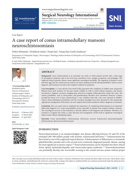 Pdf A Case Report Of Conus Intramedullary Mansoni Neuroschistosomiasis