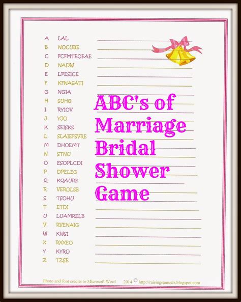 Bridal Shower Game Templates