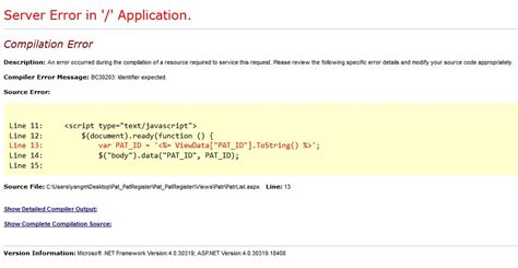 javascript - ViewData Compilation Error : BC30203 ...