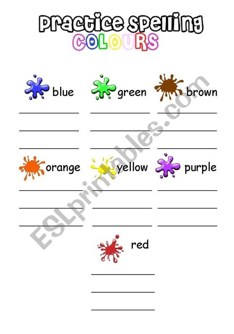 Colours Spelling Esl Worksheet By Iamirish21