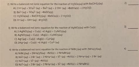 Solved: 2) Write A Balanced Net Ionic Equation For The Rea... | Chegg.com