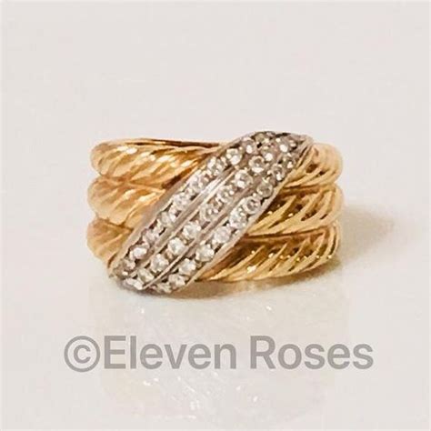 David Yurman Solid 750 18k Gold Diamond Double Crossover Ring Free Us