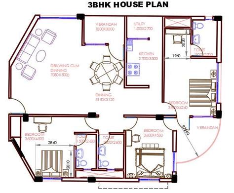 33 3bhk House Plan Autocad File