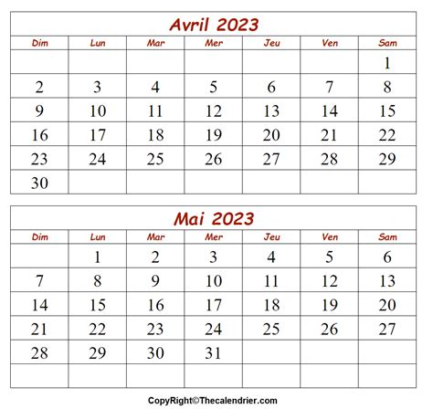 Calendrier Mois Avril Mai 2023 A Imprimer The Calendrier