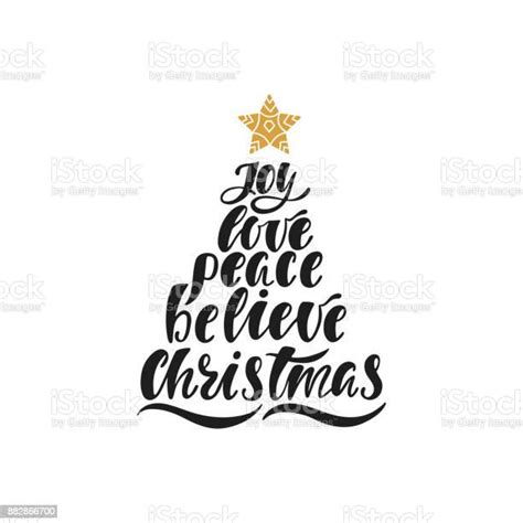 Joy Love Peace Believe Christmas Hand Drawn Calligraphy Text Holiday