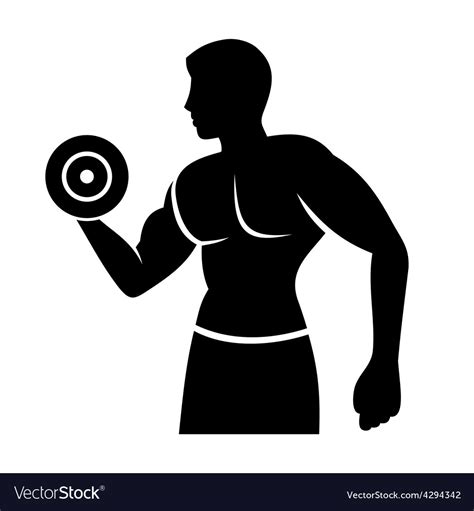 Muscular Man Silhouette Lifting Weights Fitness Vector Image