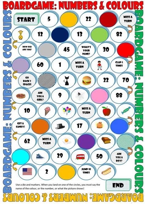 Board Game Numbers And Colours English Esl Worksheets For Distance