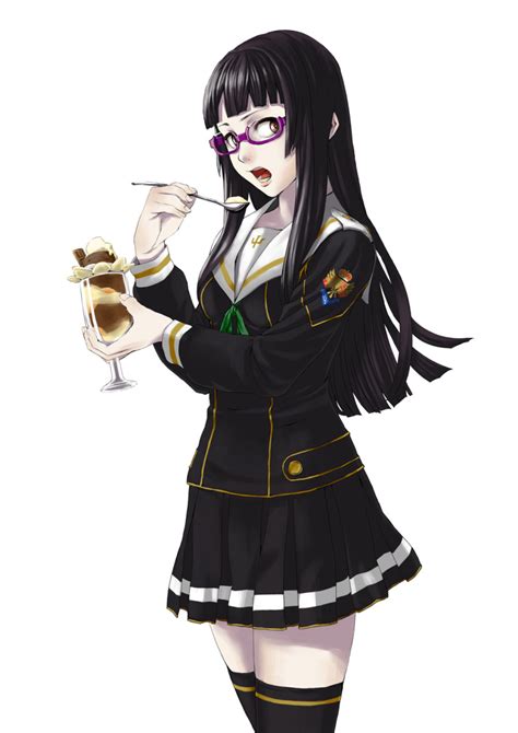 Safebooru 1girl Black Hair Brown Eyes Chiaki Kurihara Eating Food Glasses Highres Hime Cut Ice