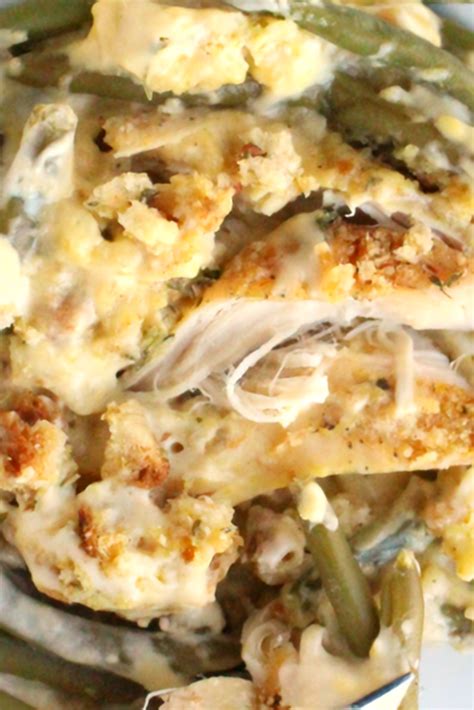 Creamy Crockpot Chicken Stuffing And Green Beans Hotdish Recipes Chicken Crockpot Recipes