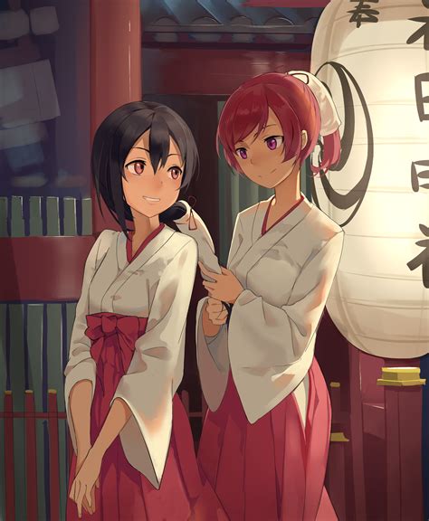 Illustration Anime Anime Girls Short Hair Love Live Cartoon Red