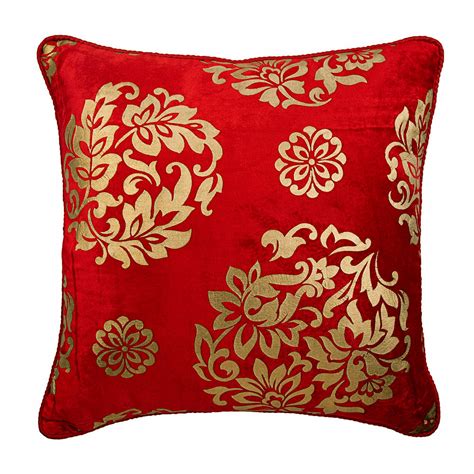 Decorative Throw Pillow Covers 20x20 Inches Red Velvet With Gold Print