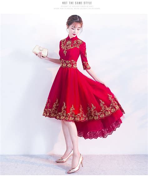 Red Cheongsam Dress Sexy Lace Wedding Qipao Women Traditional Chinese
