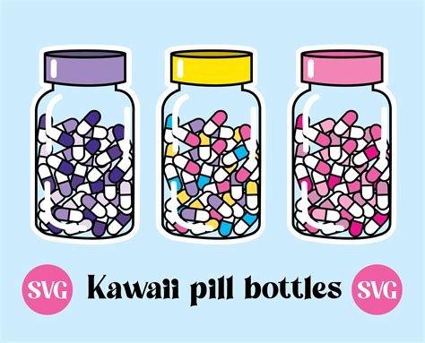 Vector Of Kawaii Pill Bottles Clip Art Cute Digital Etsy