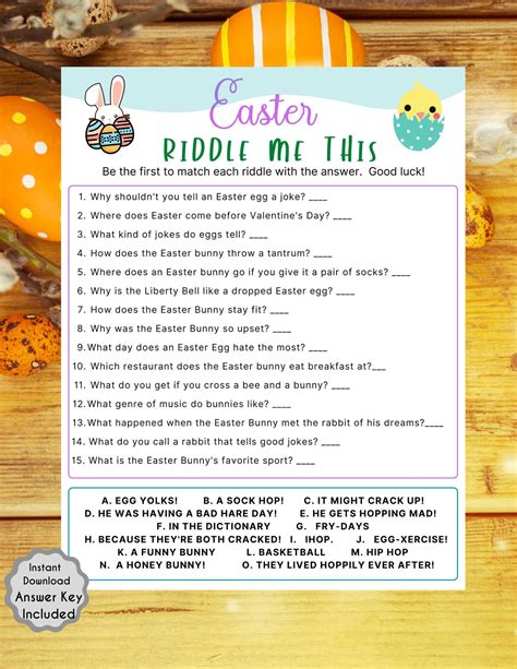 Easter Riddle Me This Game Easter Printable Game For Kids And Adults