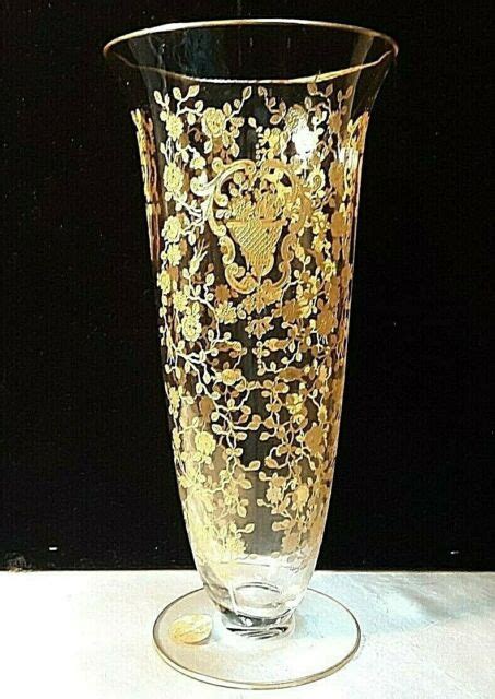 Glastonbury Lotus Rose Bud Pattern Tall Vase Gold Encrusted C1940 22k
