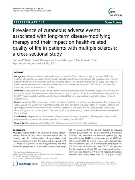 Pdf Prevalence Of Cutaneous Adverse Events Associated With Long Term