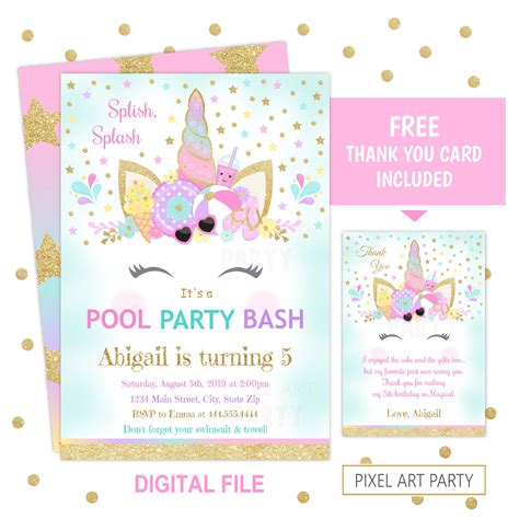 Unicorn Pool Party Invitation Unicorn Pool Party Pool Party Etsy