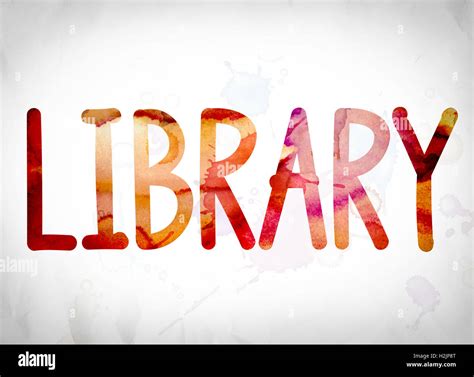 The Word Library Written In Watercolor Washes Over A White Paper