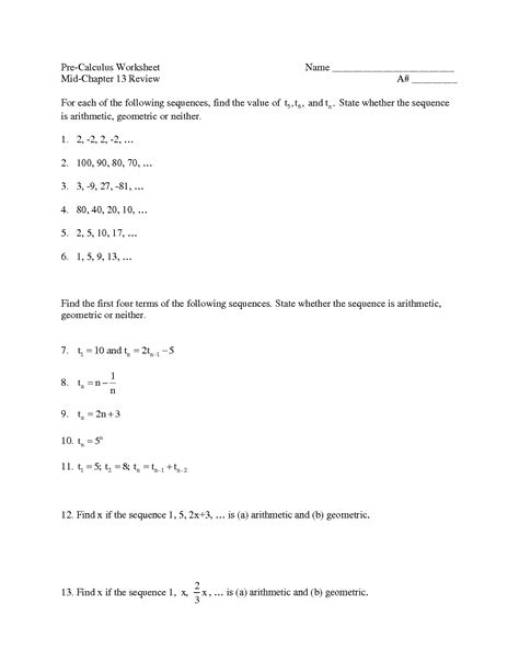 Subsection sums of arithmetic and geometric sequences. 8 Best Images of Pre Calculus Worksheets - Arithmetic and ...
