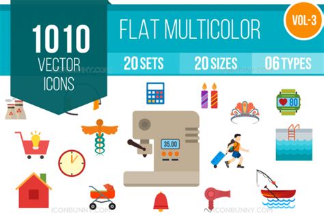 1010 Flat Multicolor Icons Bundle Iconbunny