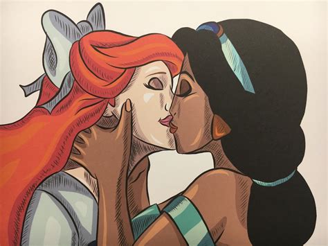 Ariel And Jasmine Lesbian Couple Disney Fan Art Available In Etsy