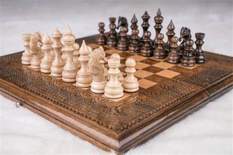 Classic Chess Set Carved Chess Board With Backgammon Etsy
