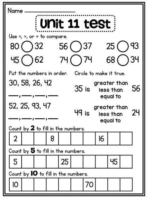 Free 1st grade math worksheets, organized by topic. First Grade Math Unit 11 Comparing Numbers Skip Counting ...