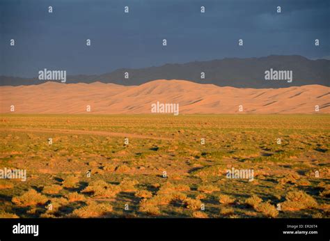 The Khongoryn Sand Dunes At Sunset In The Gobi Desert Omnogovi