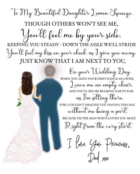 To My Daughter Brunette Wedding Day Poem From Father Who Etsy