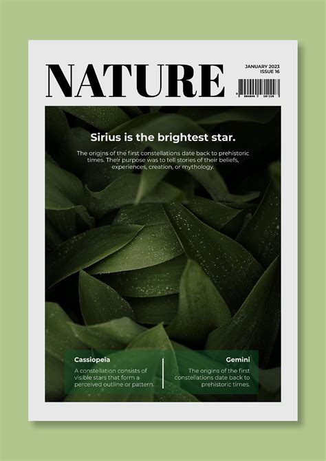 Free Minimalist Elegant Be Nature Magazine Cover Templates To Design