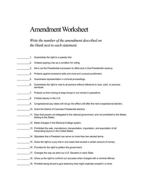 Amendment Process Worksheet Printable Sheet Education