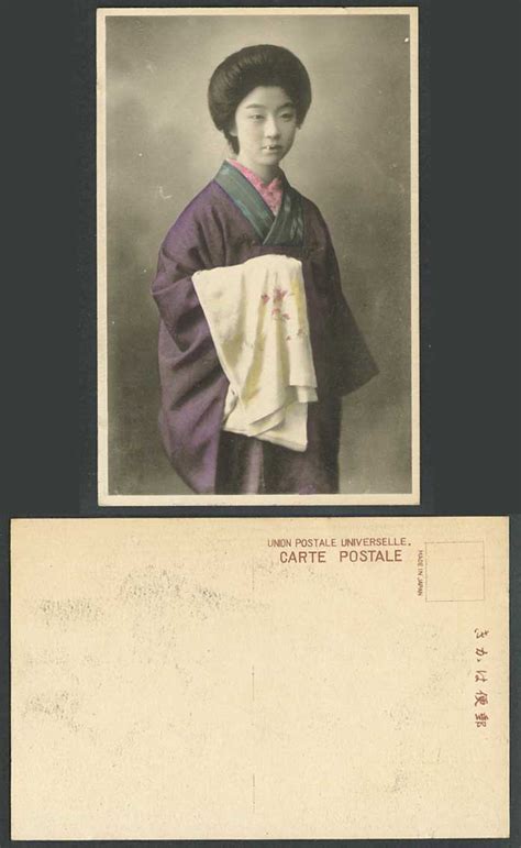 Japan Old Hand Tinted Postcard Japanese Geisha Girl Woman Lady Holding A Towel For Sale