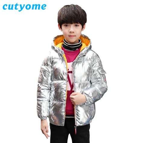 2018 Children Winter Jacket For Kids Girls Silver Gold Solid Casual