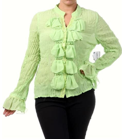 Womens Lime Green Plus Size Ruffled Slimming Blouse Size 3xl