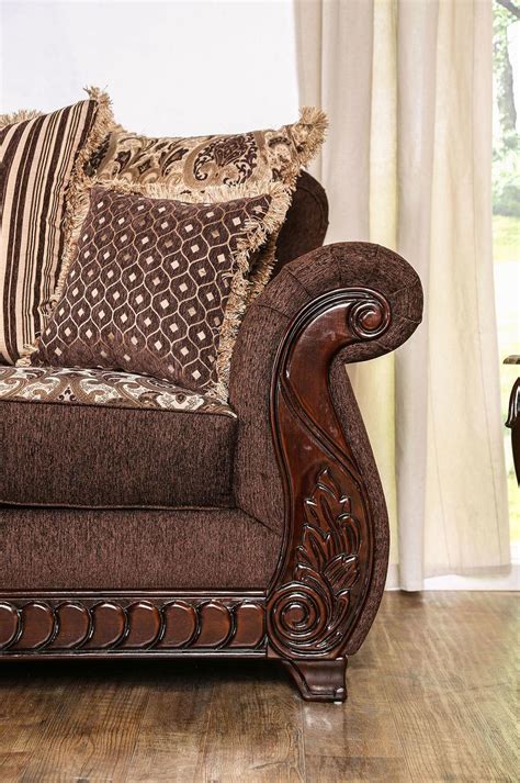 Brown And Gold Fabric Sofa Tabitha Sm6109 Sf Furniture Of America