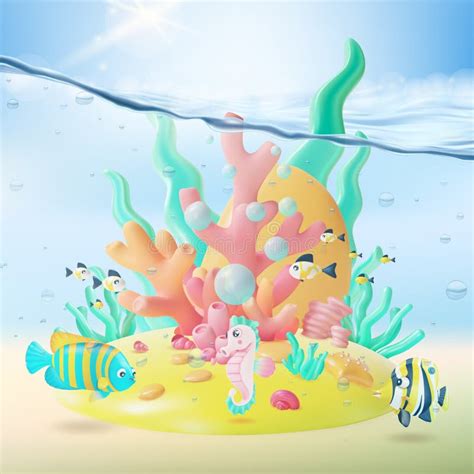 Cartoon Sea Underwater Scene Color Background Vector Stock Vector