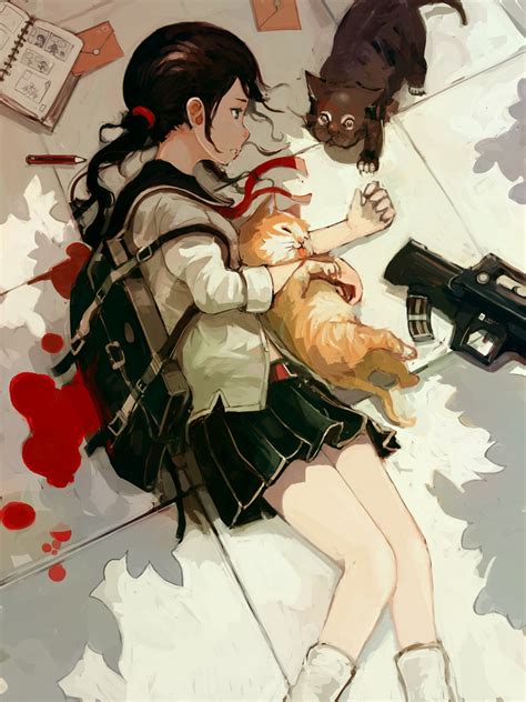 Hintergrundbilder 1440x1920 Px Anime Blut Buch Katzen Mädchen