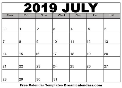 Download Printable July 2019 Calendars