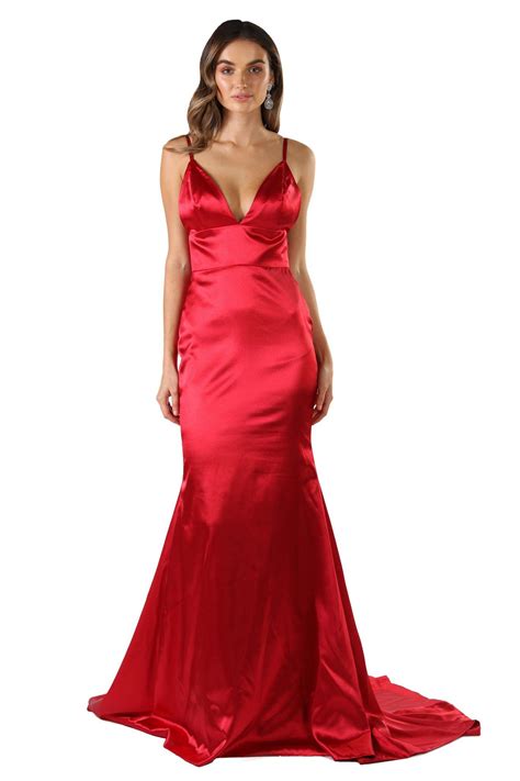 Penelope Satin Gown Bright Red Noodz Boutique