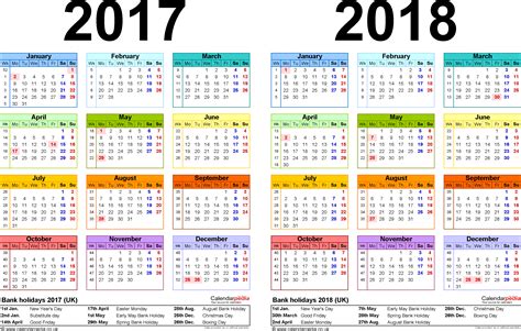 Two Year Calendars For 2017 And 2018 Uk For Excel