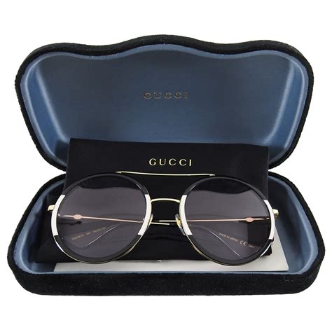 gucci black and white round light tint sunglasses gg0061s i miss you vintage