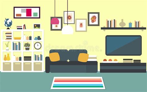 Modern Living Room Interior Stock Vector Illustration Of Dining Flat