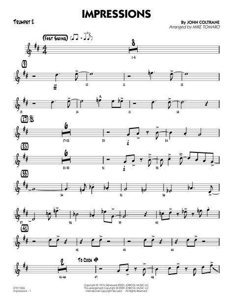 Impressions Arr Mike Tomaro Trumpet 2 Sheet Music John Coltrane