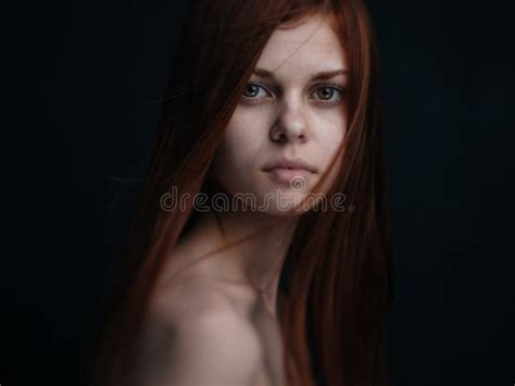 Romantic Red Haired Woman Portrait Close Up Naked Shoulders Cropped