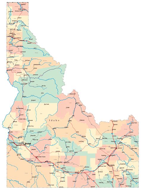 Large Administrative Map Of Idaho State With Roads And