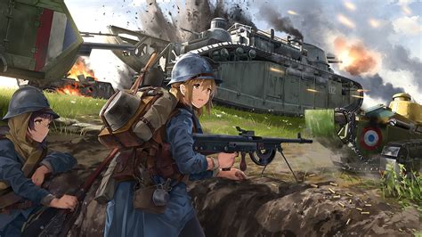 Download Wallpaper 1920x1080 Cute Soldiers Anime Girls Artwork
