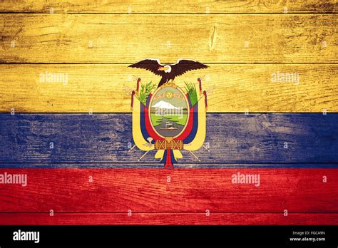 Flag Of Ecuador Or Banner On Wooden Background Stock Photo Alamy