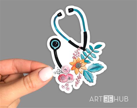 Floral Stethoscope Sticker Floral Sticker Nurse Sticker Rn Etsy