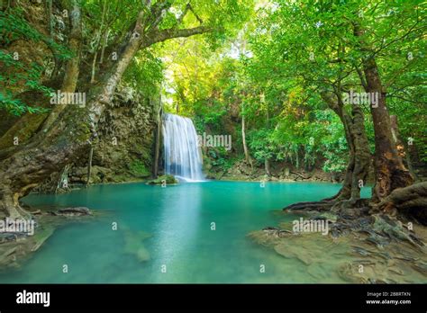 Waterfall In Deep Forest At Erawan Waterfall National Park Thailand